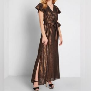 Modcloth Metallic Bronze Maxi Dress